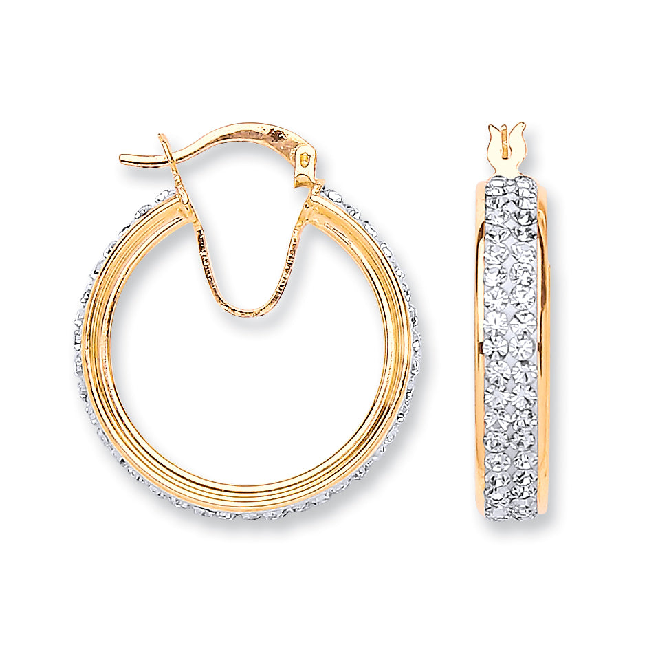 Gold 24.8mm Round Two RoWhite Crystal Hoop