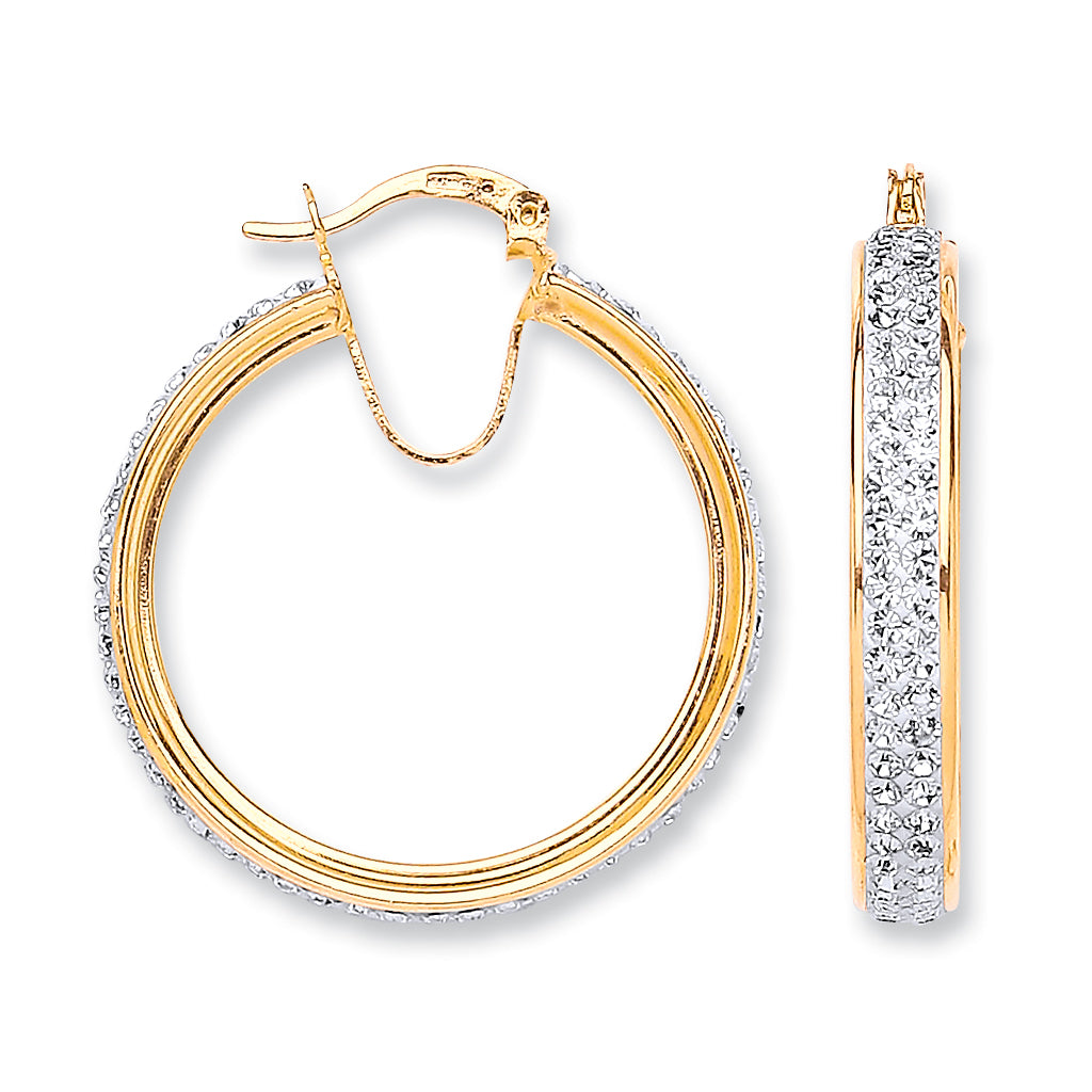 Gold Round Two RoWhite Crystal Hoop