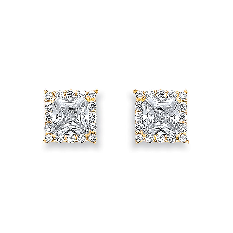 Gold Princess Cut Cz Centre Stud