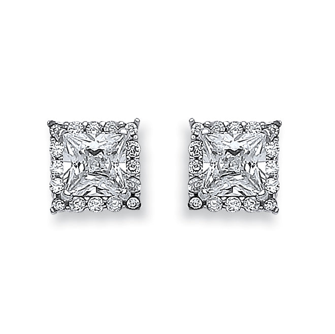 White Gold Princess Cut Cz Centre Stud