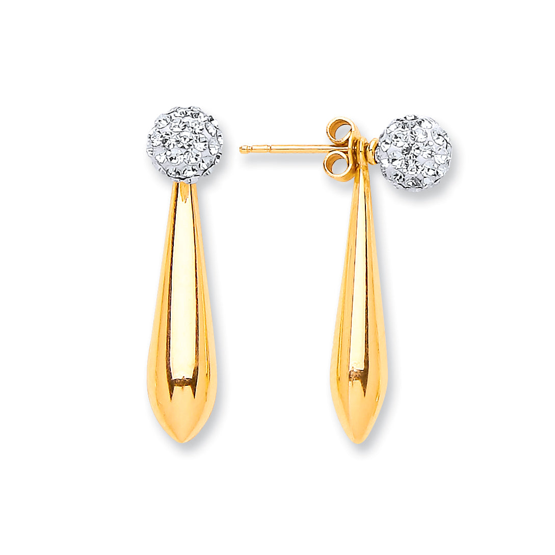 Gold Bomber Shape Drop & Cz Ball Stud Earrings