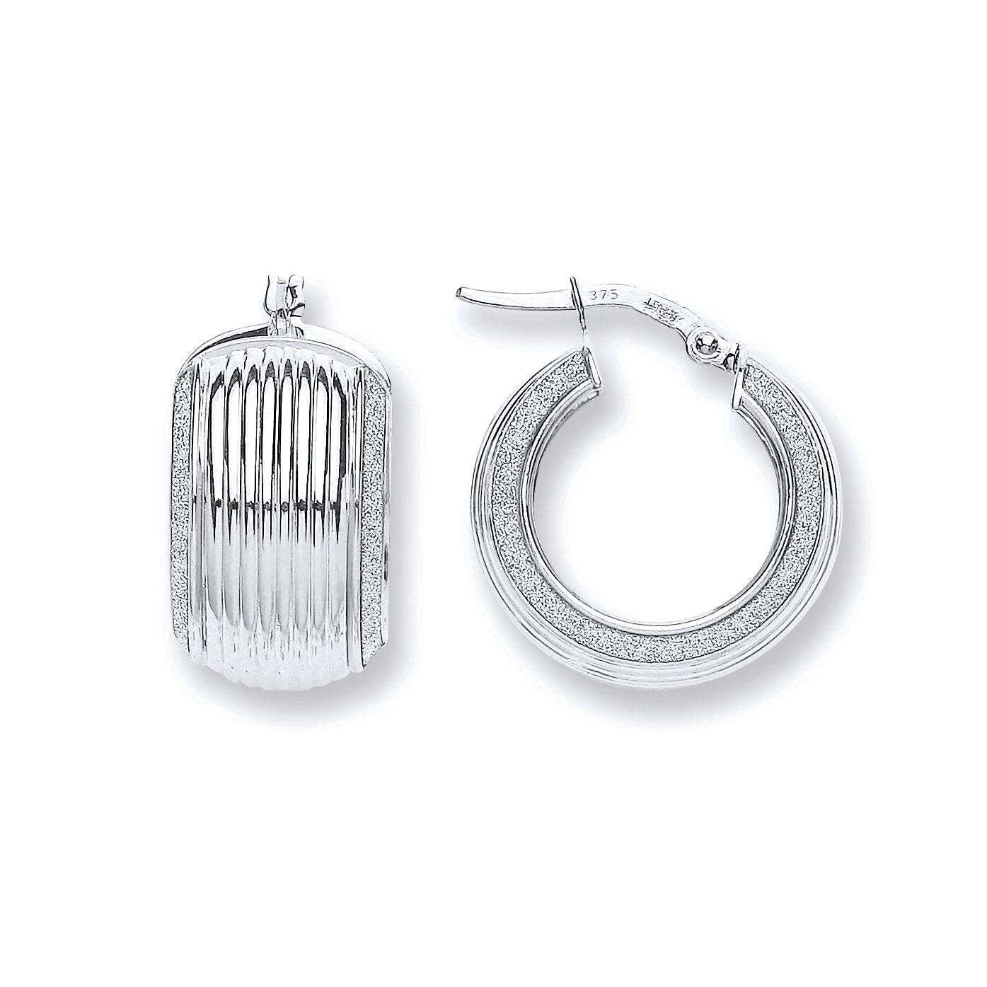 White Gold Wide Ribbed Moondust Edge Earring