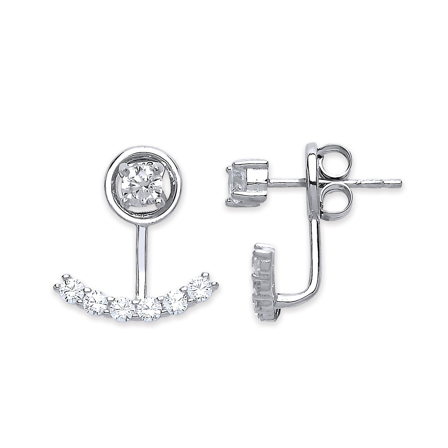 White Gold Cz Ear Stud Cuff Wrap Earrings