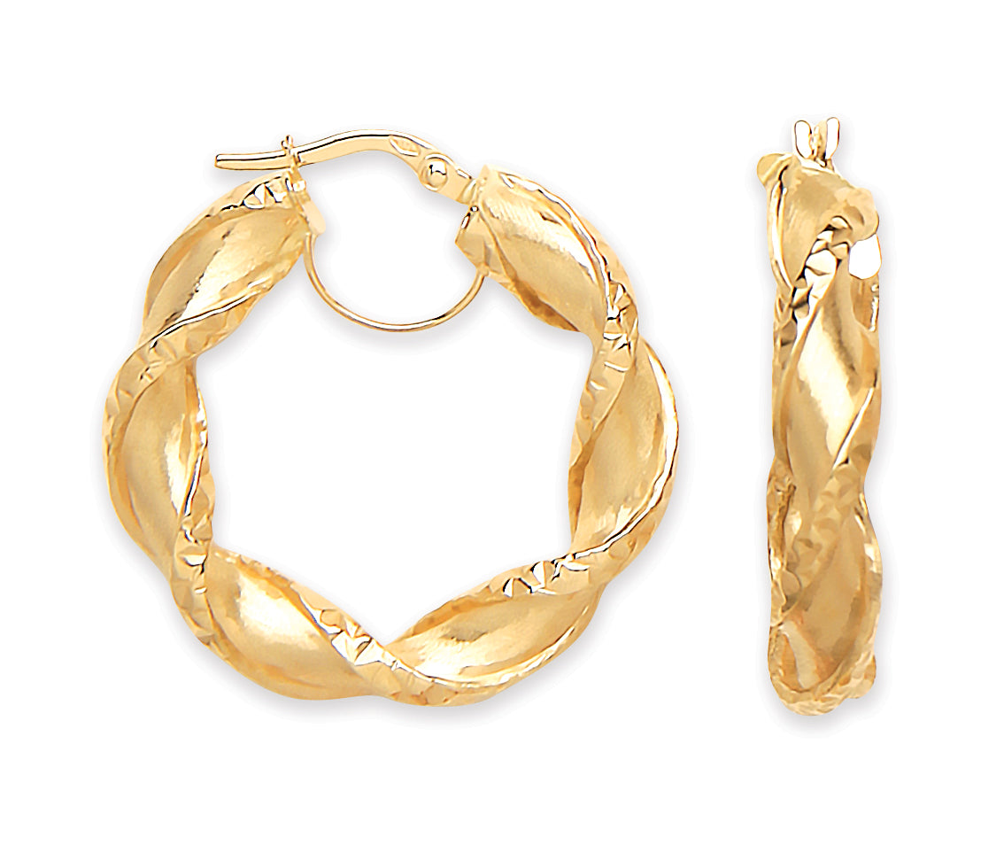 YG 29.3mm Twisted HolloWhite Hoop Earrings