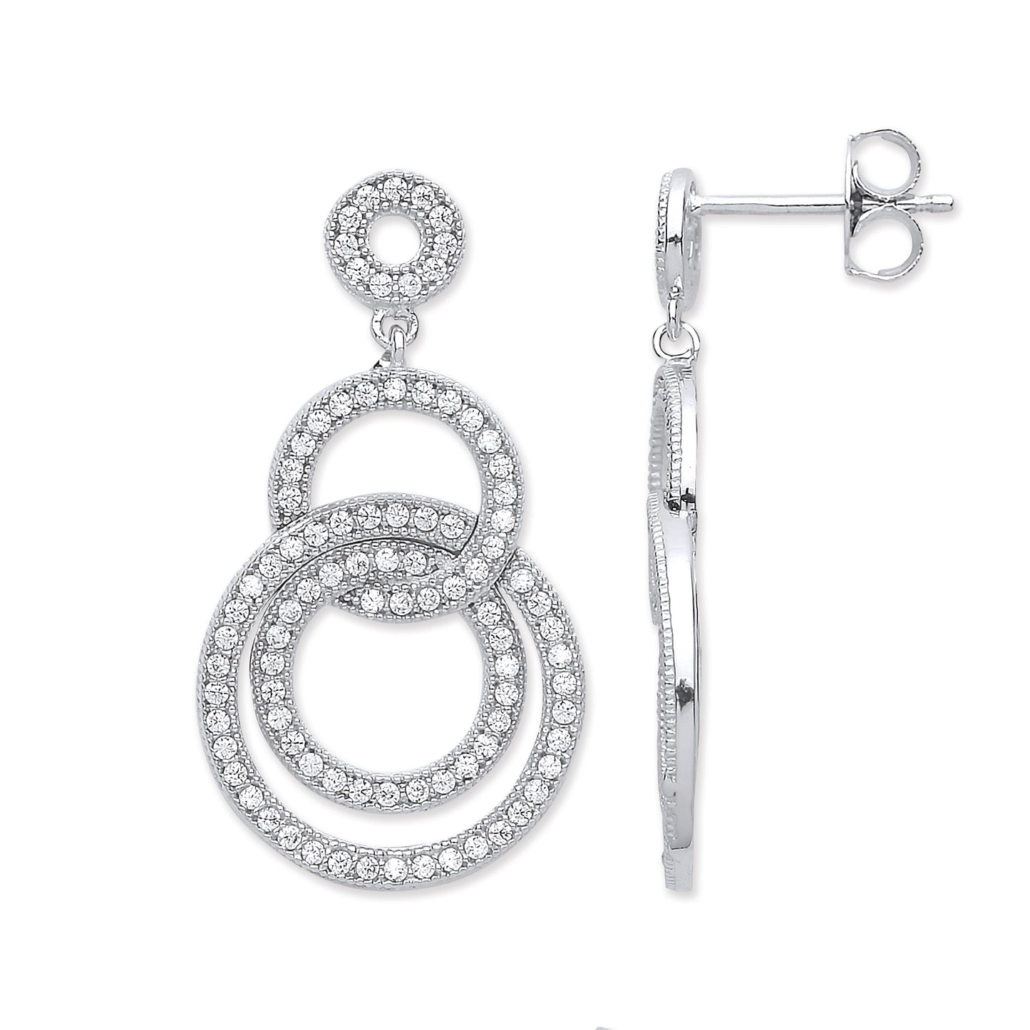 White Gold Cz Iterlocking Circle Drop Earrings