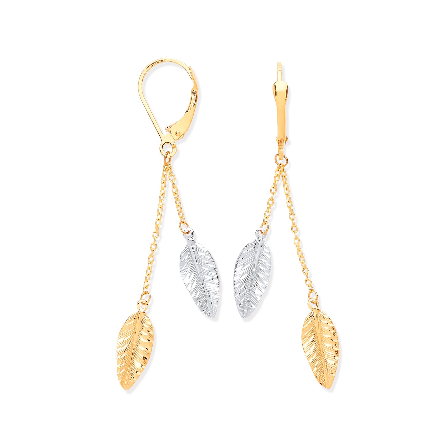 Yellow & White Gold Leaf Drop Earrings