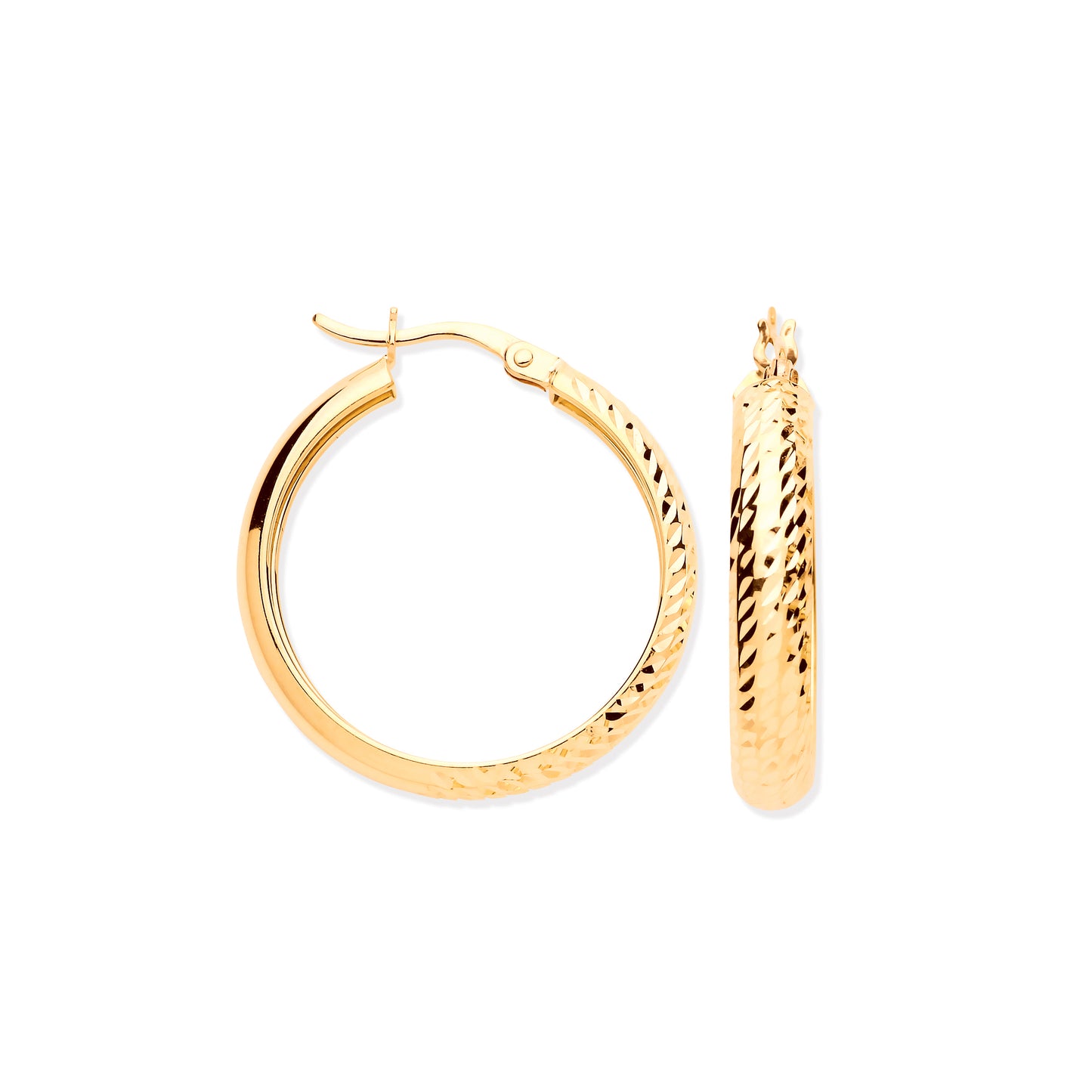 Gold Half DC Half Plain 24mm Hoop Earrings