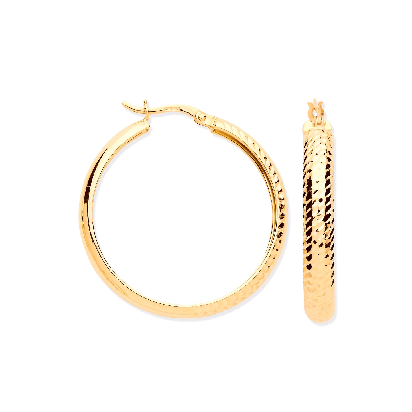 Gold Half DC Half Plain 29mm Hoop Earrings