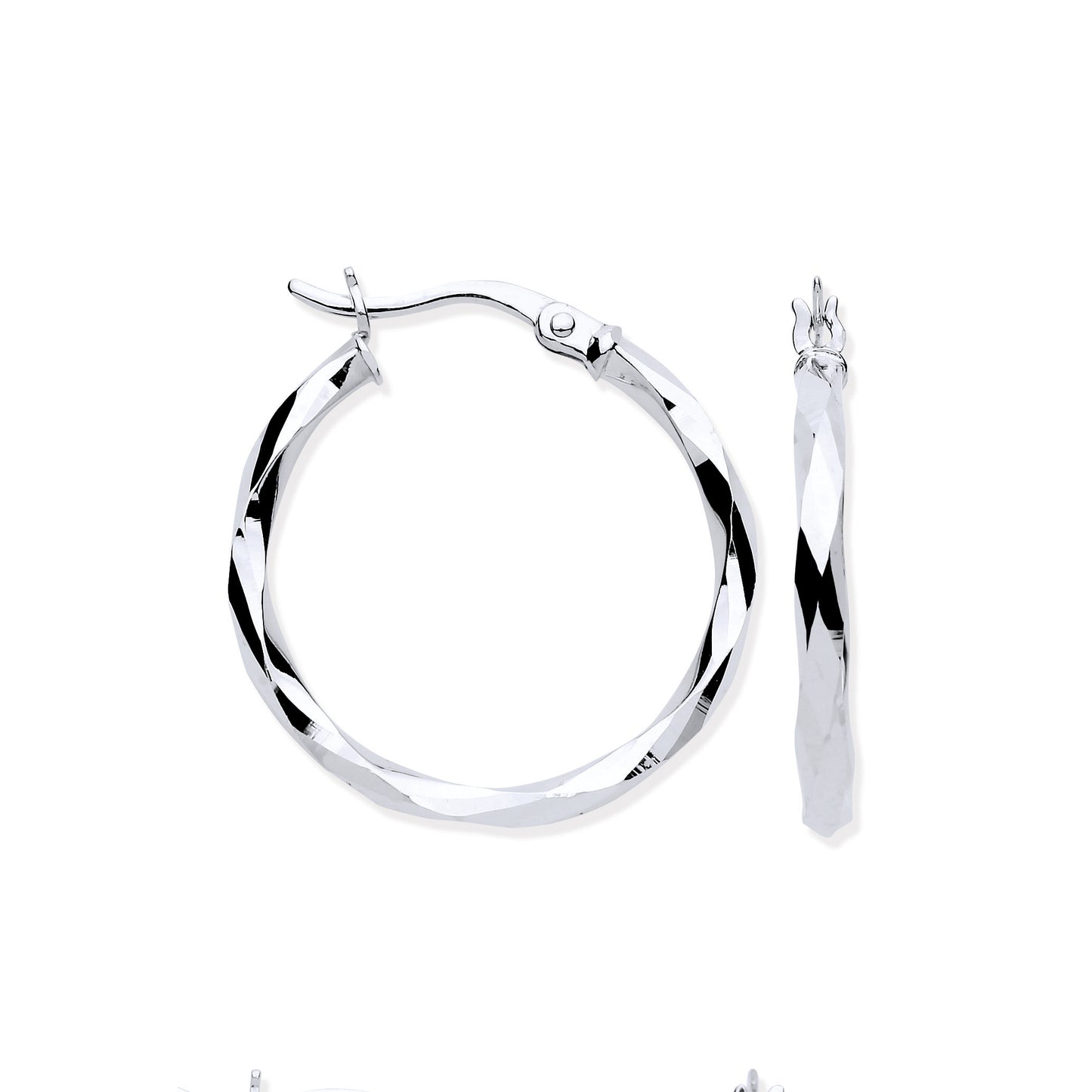 White Gold Faceted 22mm Hoop Earrings