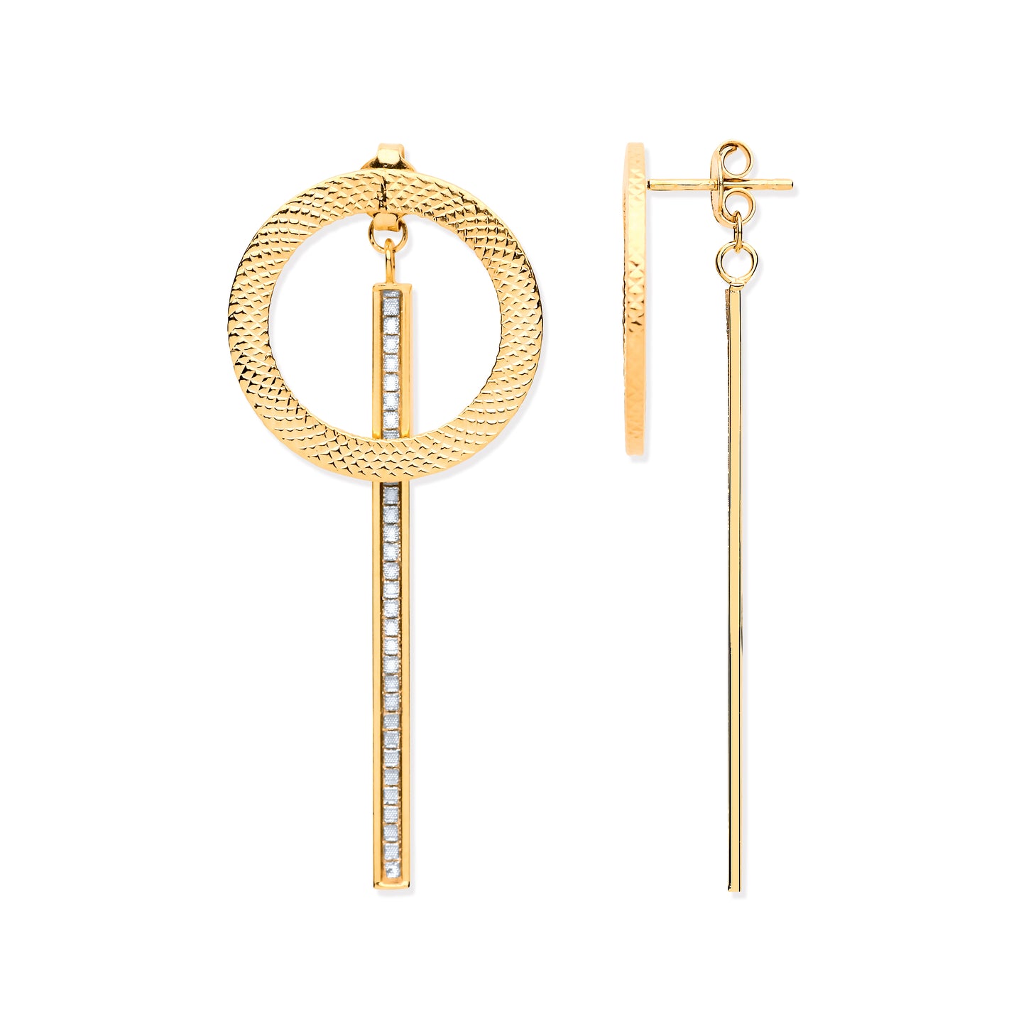 Gold Circle & Moondust Plate Front-Back Drop Earrings