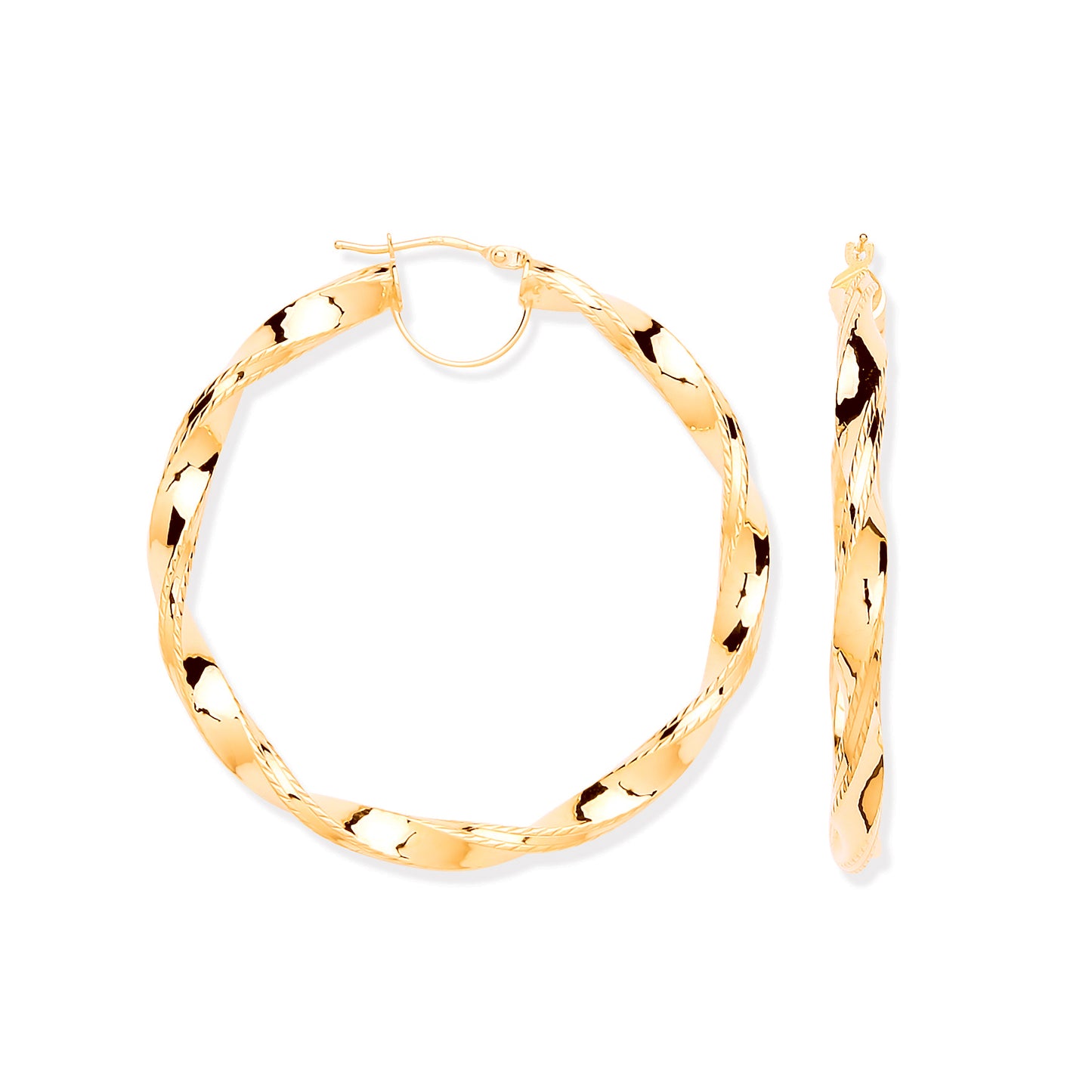 Gold 47mm Twist Hoop Ribbed Edge Earrings