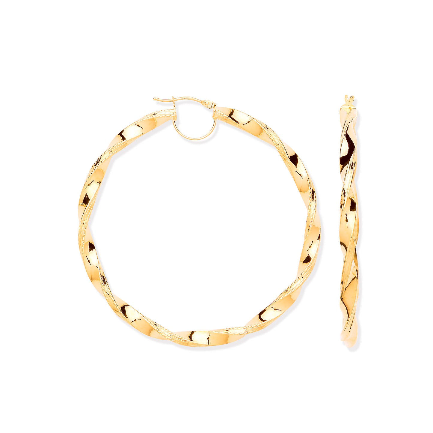 Gold 58mm Twist Hoop Ribbed Edge Earrings