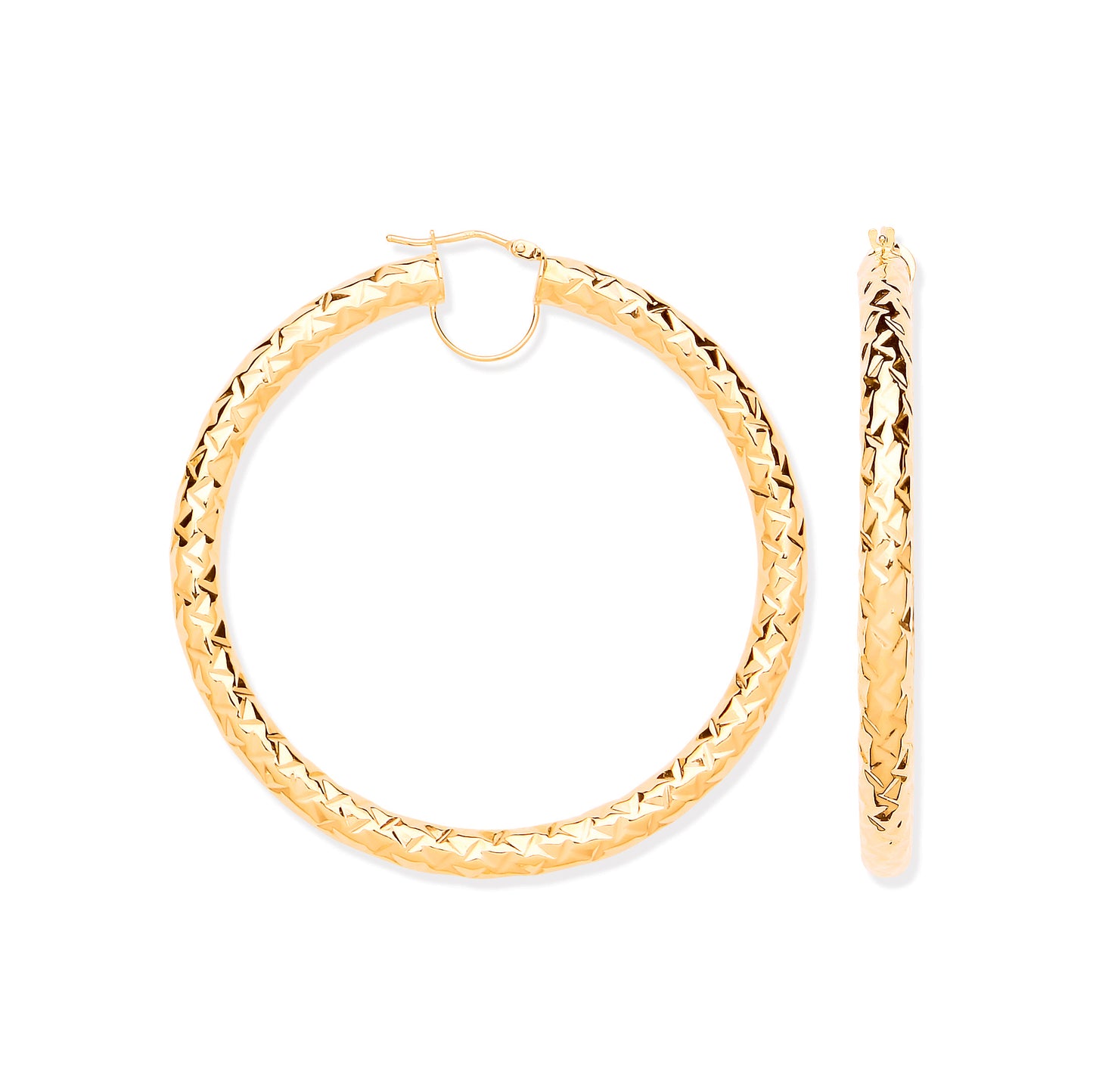 Gold Diamond Cut 60mm Hoop Earrings