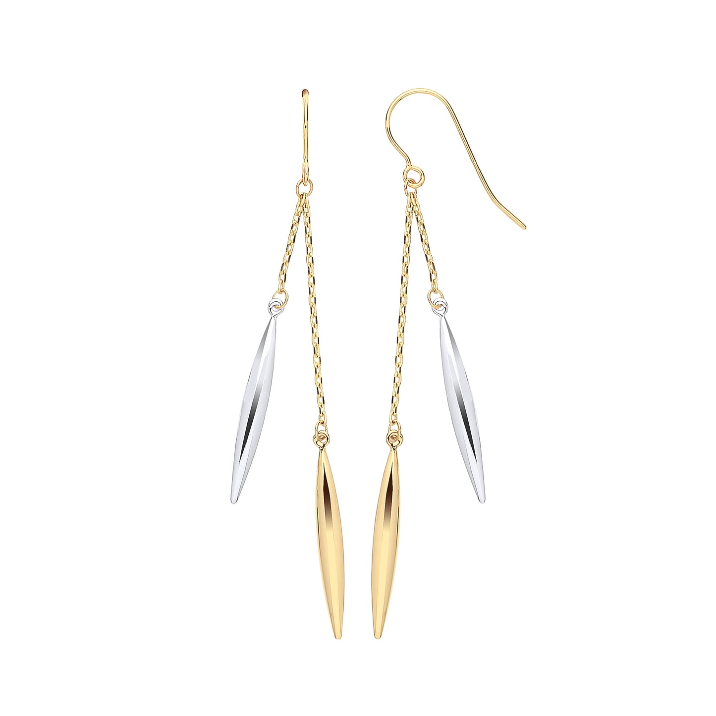 Yellow & WG Icicle Shaped HolloWhite Drop Earrings