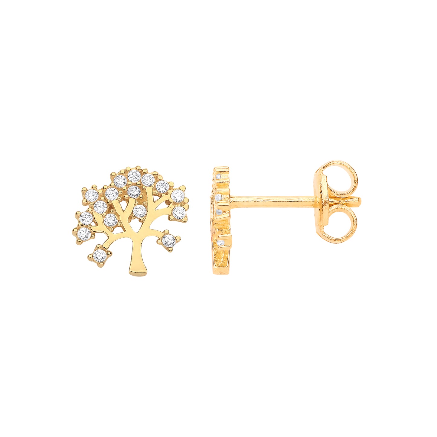 Gold Tree of Life Stud CZ Earrings
