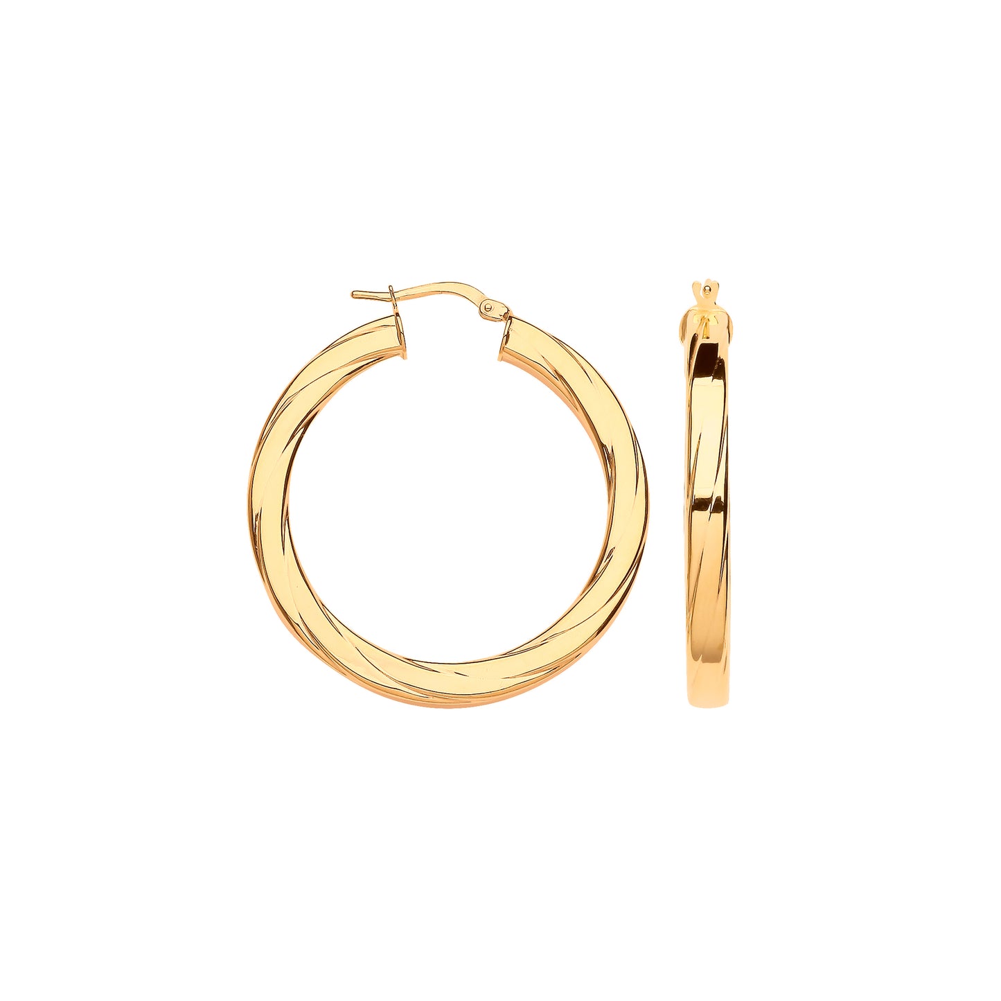 Gold 38mm Square Tube Ribbed Hoop Earrings