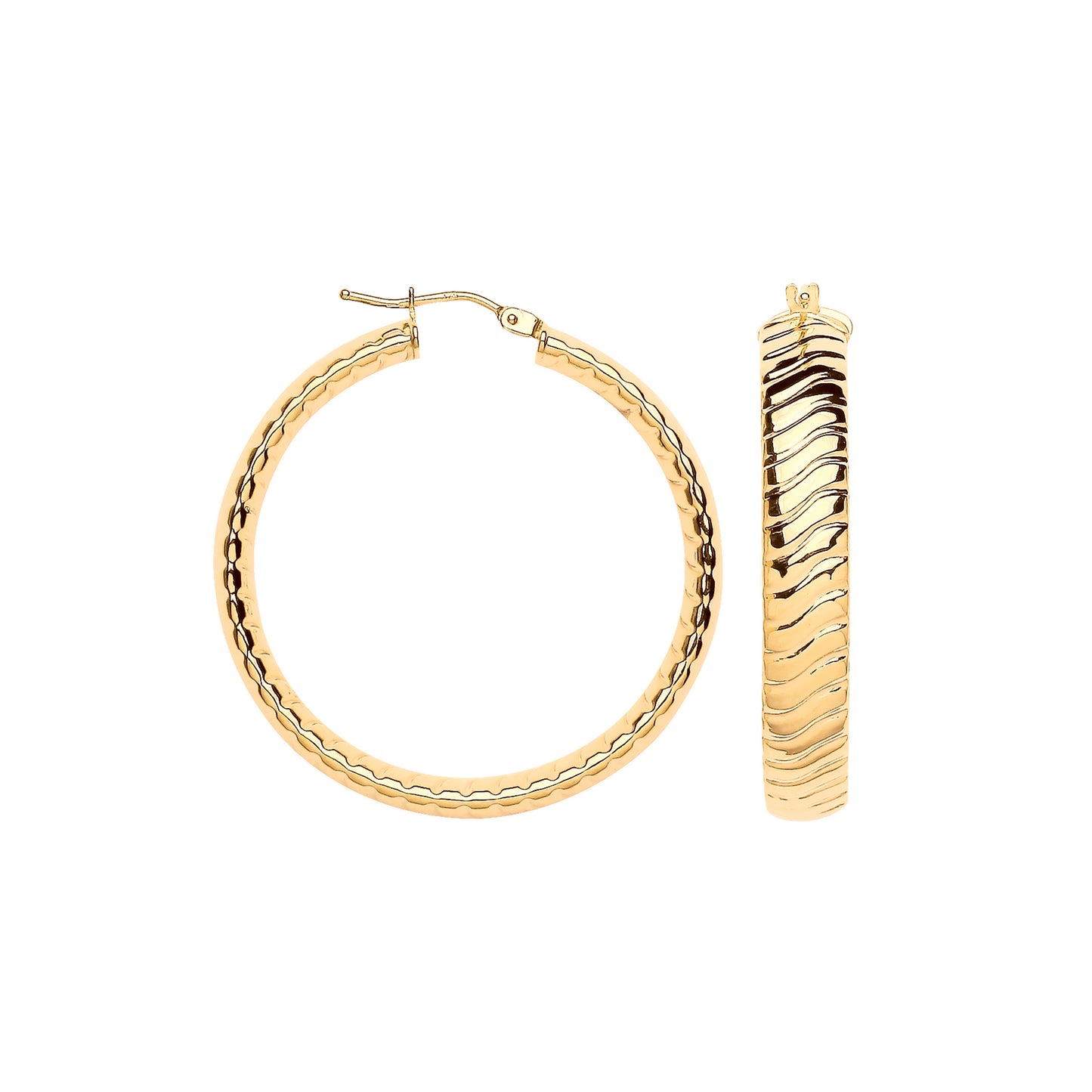 Gold 36mm Wavy Ribbed Hoop Earrings