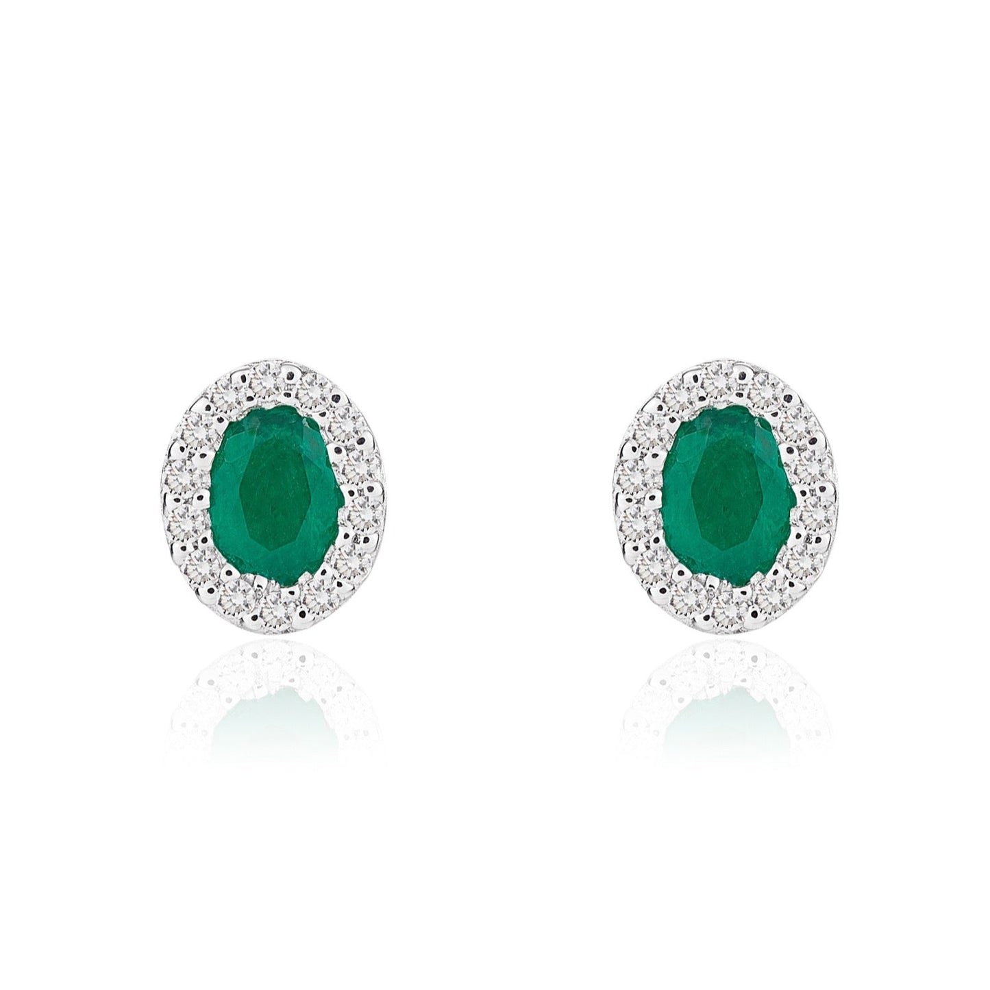 18Wg 4X3 Oval Emerald & Diamond Cluster Earrings