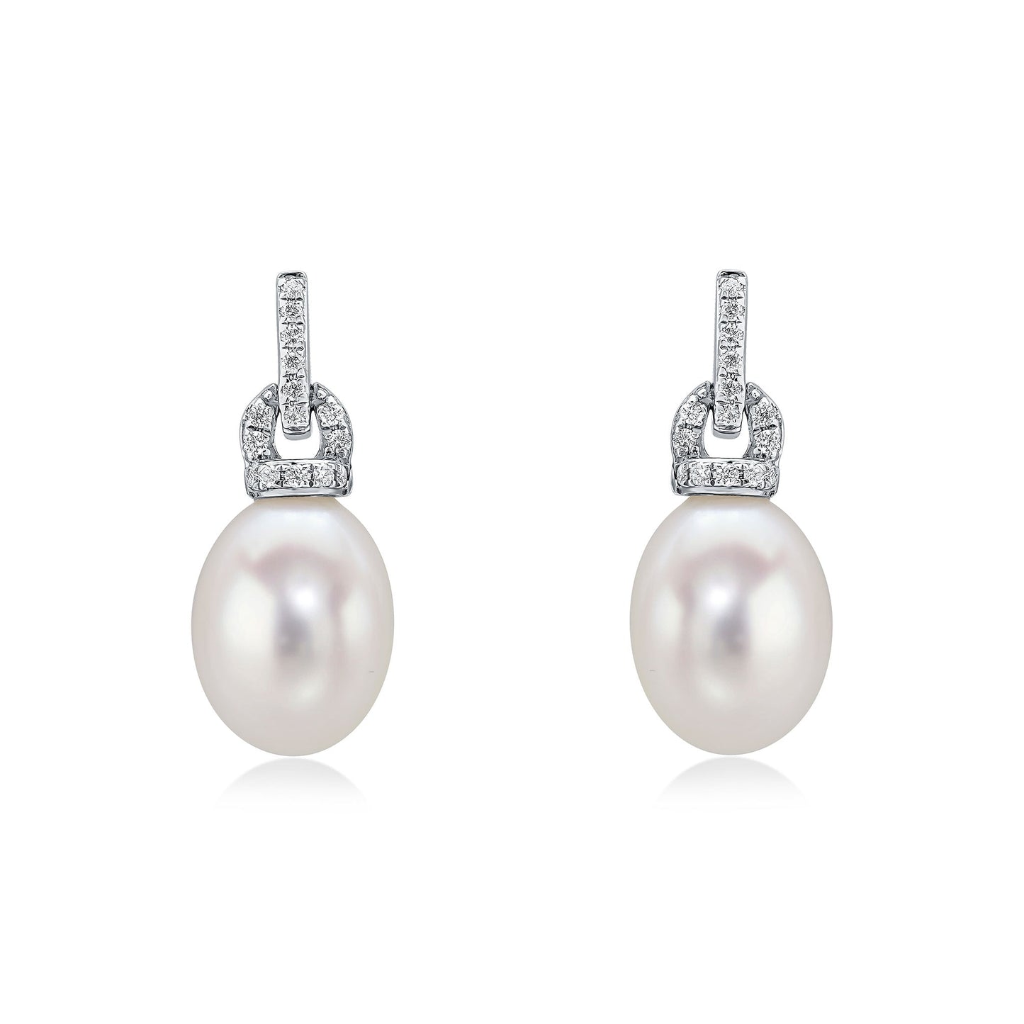 18ct White Gold Freshwater Cultured Pearl And Diamond Bar And Loop Top Drop Earrings