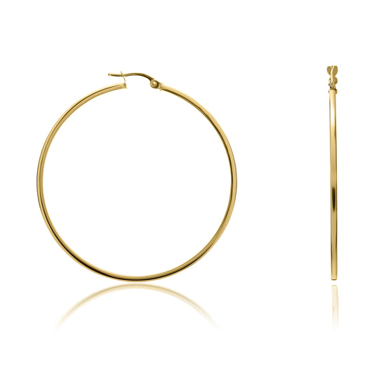 9ct Yellow Gold.Sq.Tube Large Hoop Earrings