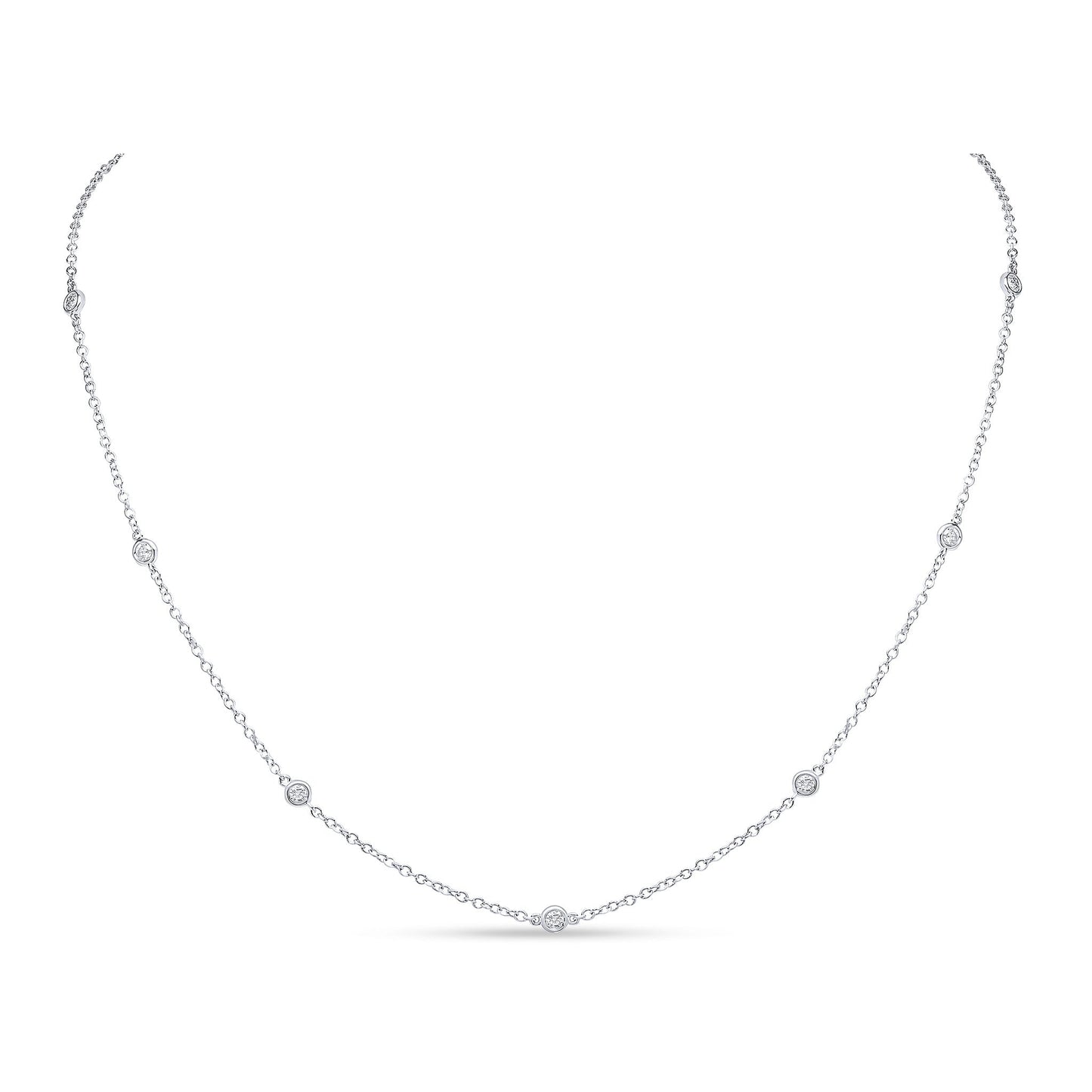18ct White Gold Round Diamond Spec Set Chain Necklace. 18"