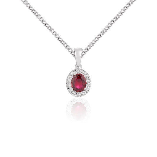 18Wg 5X4 Oval Ruby & Diamond Cluster Pendant