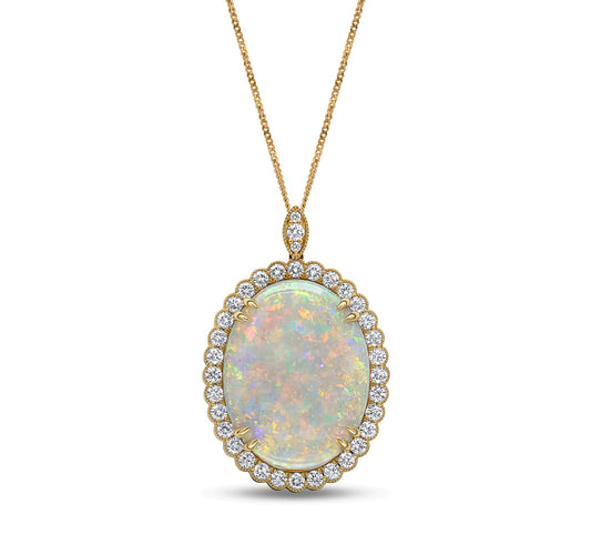 18Yg Oval .Opal&Diamond Cluster Pendamt