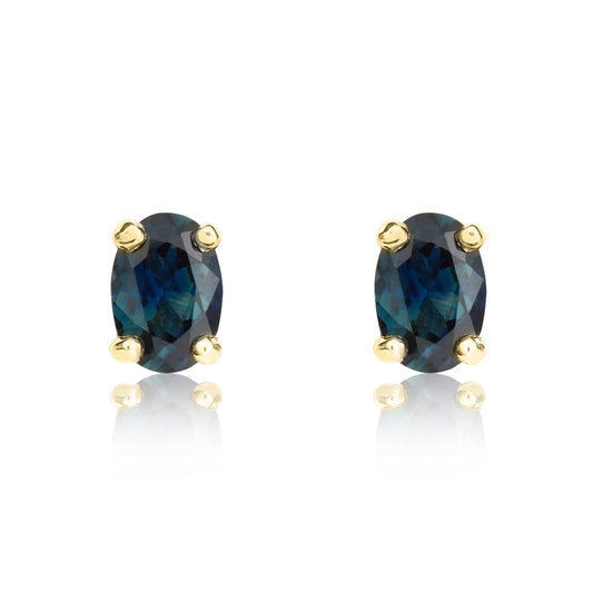 9ct Yellow Gold 6X4mm Oval Sapphire Claw Single Stone Earrings