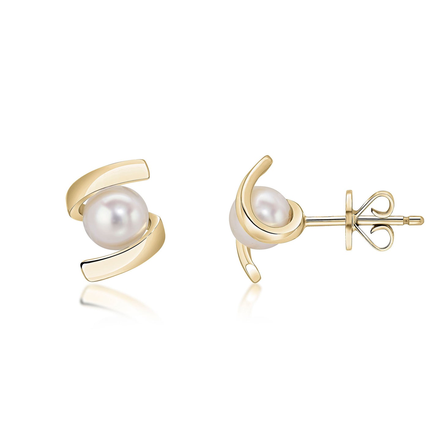 9ct Yellow Gold Round Cultured Freshwater Pearl Twist Stud Earrings