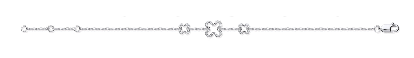 9ct White Gold Four Leaf Clover 0.11ct White Diamond Bracelet