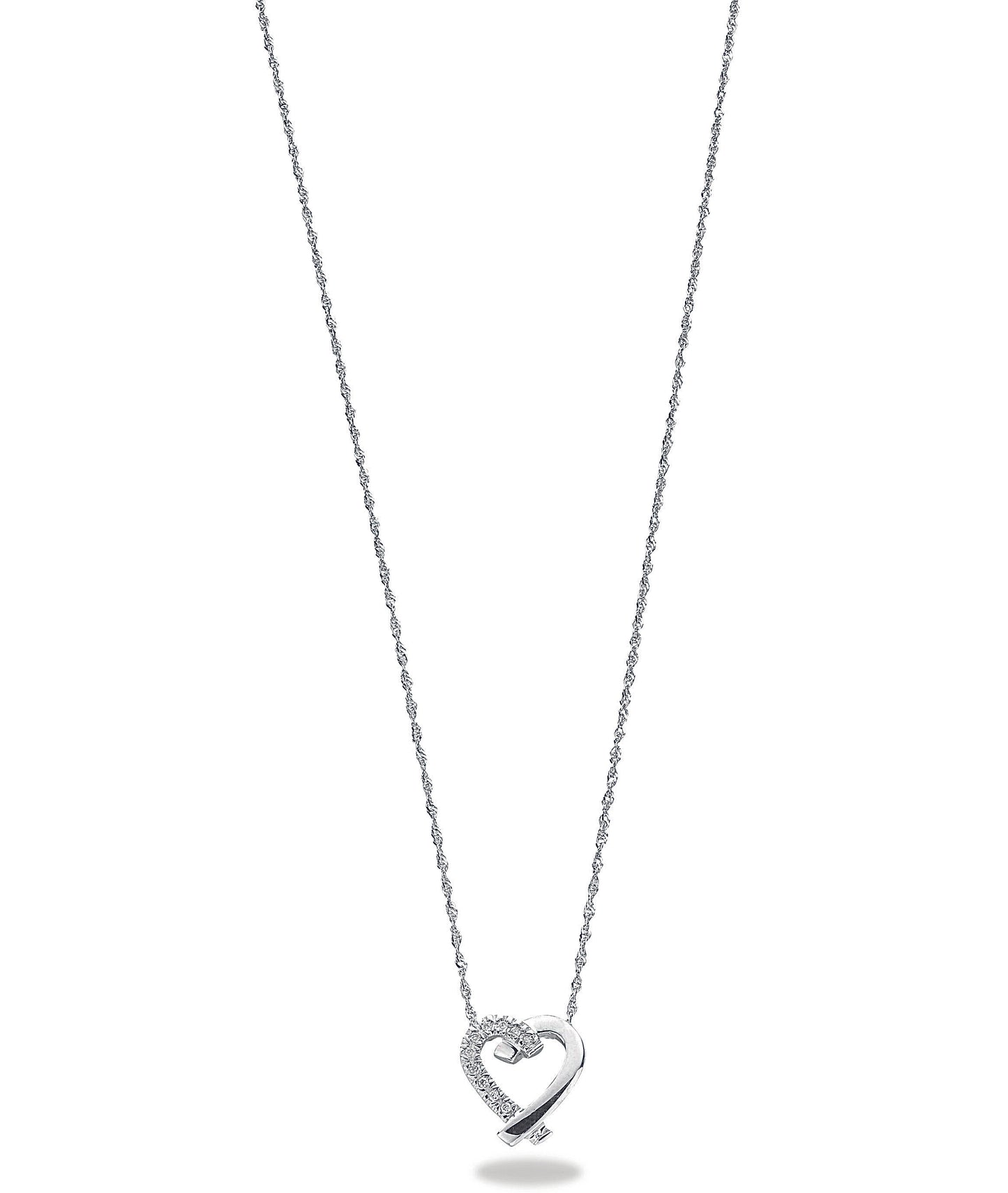 9ct White Gold 0.05ct Diamond Heart Pendant with 18in/45cm Chain