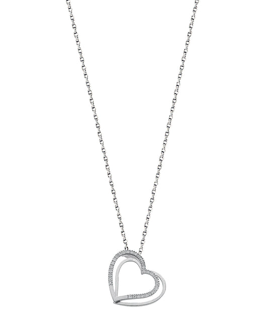 9ct White Gold 0.15ct Diamond Double Heart Pendant with 18in/45cm Chain