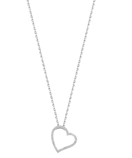 9ct White Gold 0.12ct Diamond Heart Pendant with 18in/45cm Chain