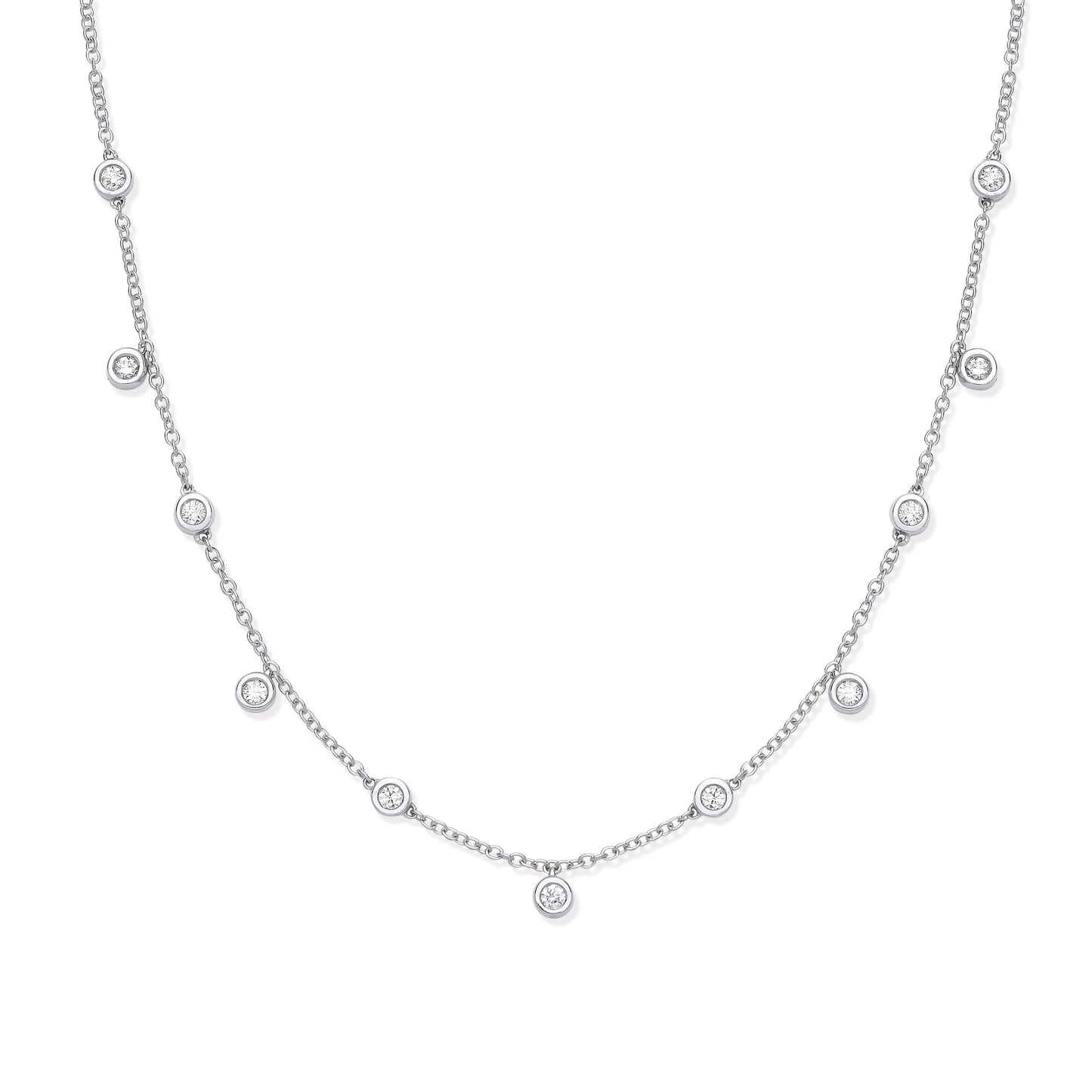 18ct WG 0.33ct White Rub Over Set Diamond Chain