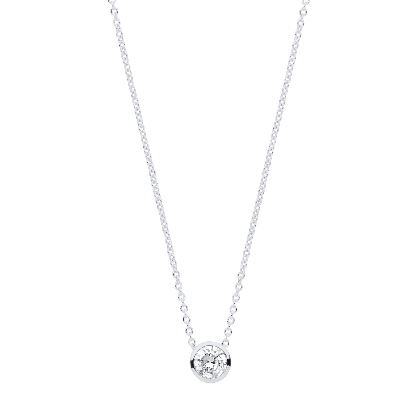 18ct White gold 0.25ct White G-SI Rubover Diamond pendant 18inch/45cm chain