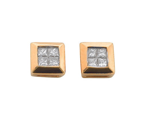 9ct Gold 0.25ct White 4 Stone Rubover Set Princess Cut Diamond Stud Earrings