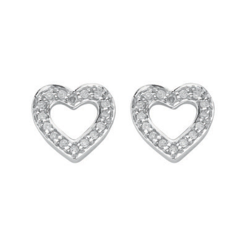 18ct White Gold 0.18ct Diamond Heart Stud Earrings