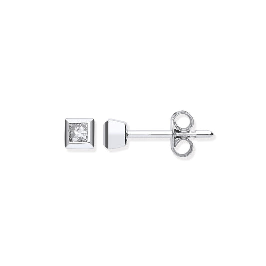 18ct White Gold 0.20ct Rubover Set Princess Cut Diamond Stud Earrings