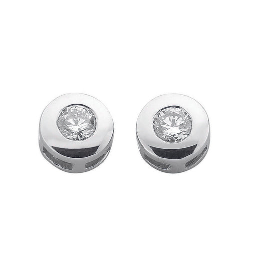 9ct White Gold 0.30ct White Rubover Set Diamond Stud Earrings