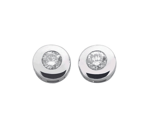 9ct White Gold 0.40ct Rubover Set Diamond Stud Earrings