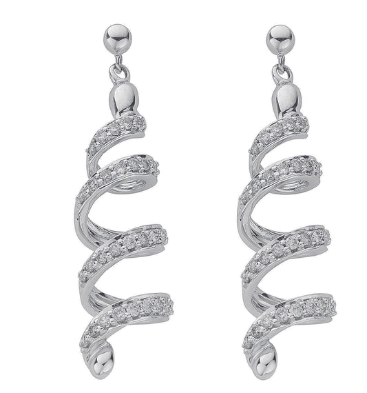 9ct White Gold 0.75ct Diamond Spiral Drop Earrings