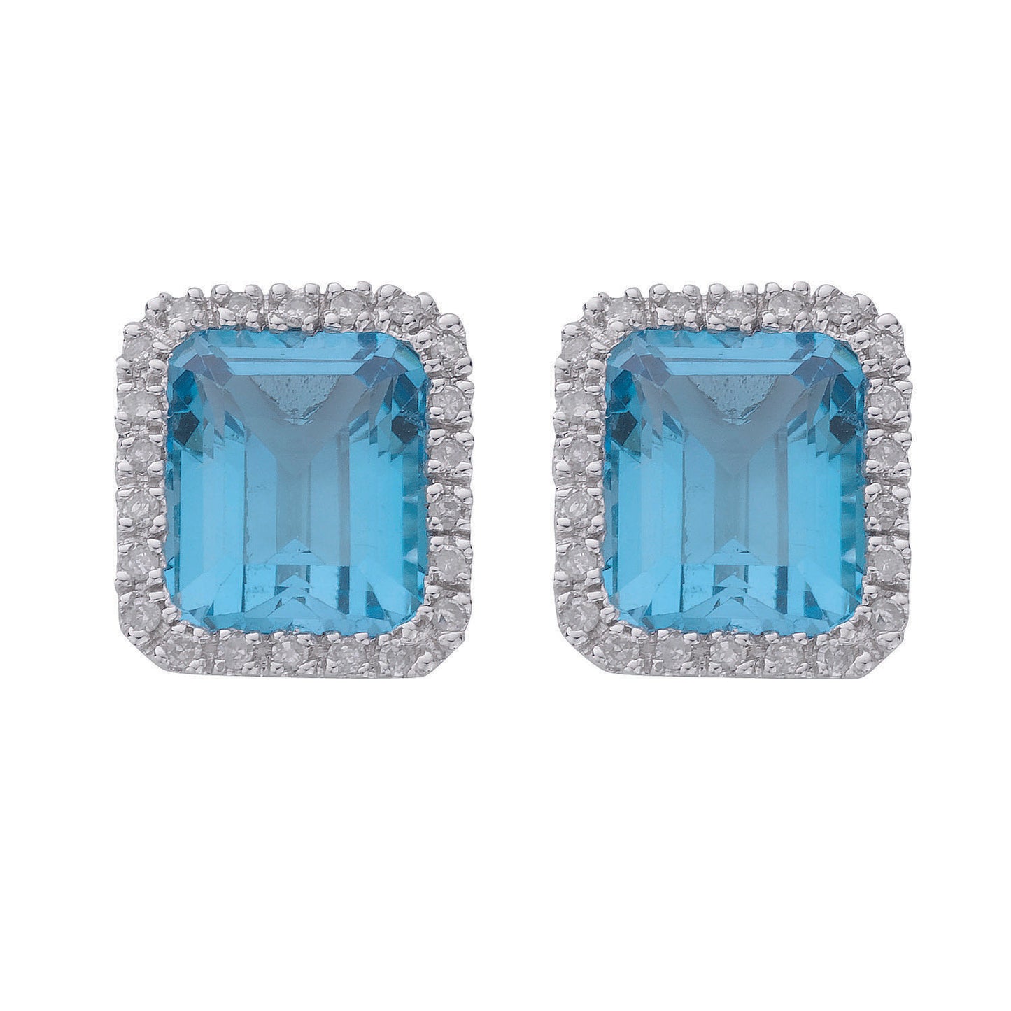 9ct White Gold Diamond & Blue Topaz Stud Earrings