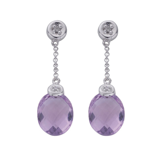 9ct White Gold 0.04ct Diamond & 4.66ct Amethyst Drop Earrings