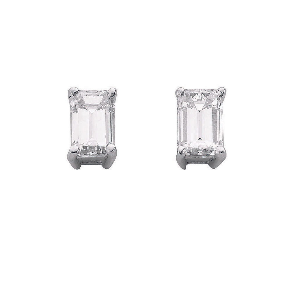 18ct White Gold 1.00ct Claw Set Emerald Cut Diamond Stud Earrings