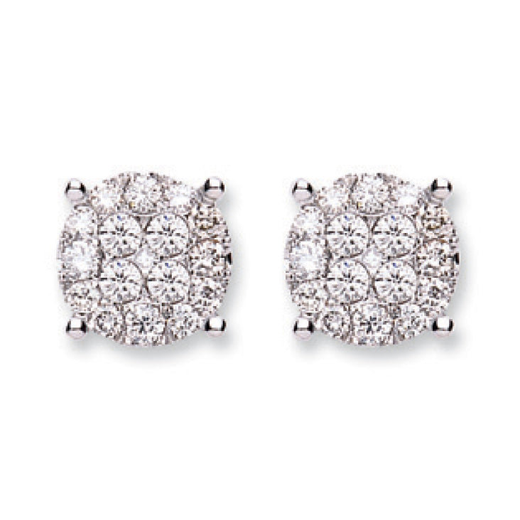 18Ct White Gold 1.00ct Cluster Diamond Studs