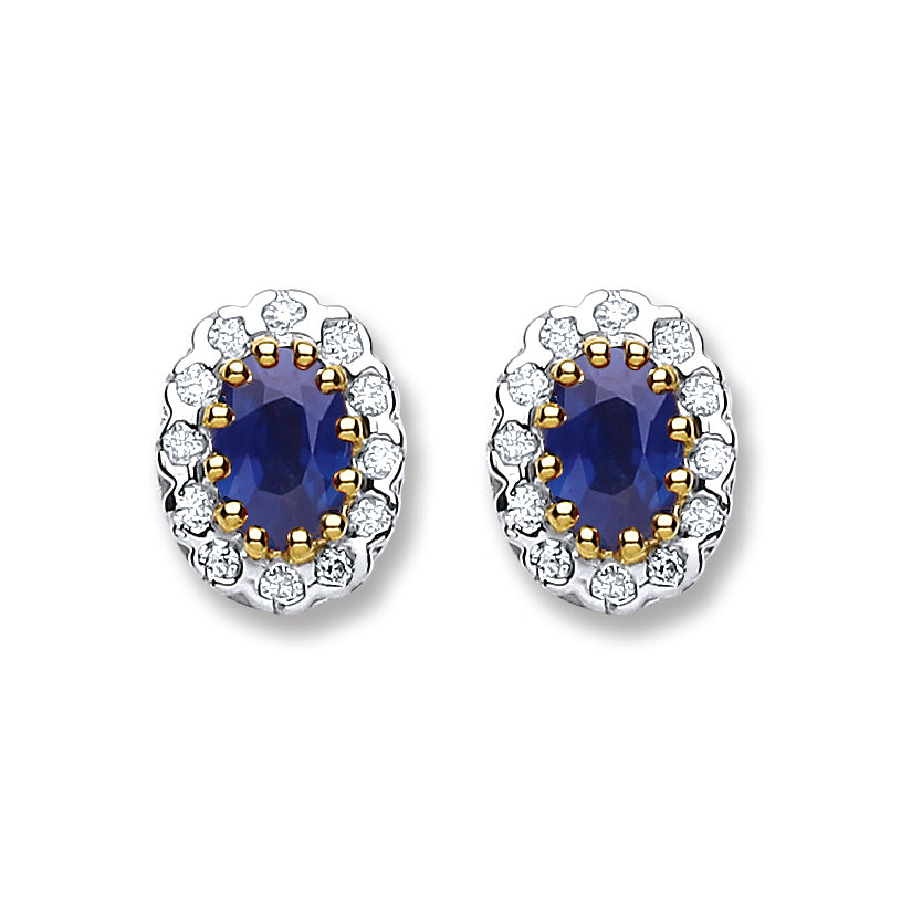 9ct Gold 0.20ct Diamond & 0.90ct Sapphire Stud Earrings