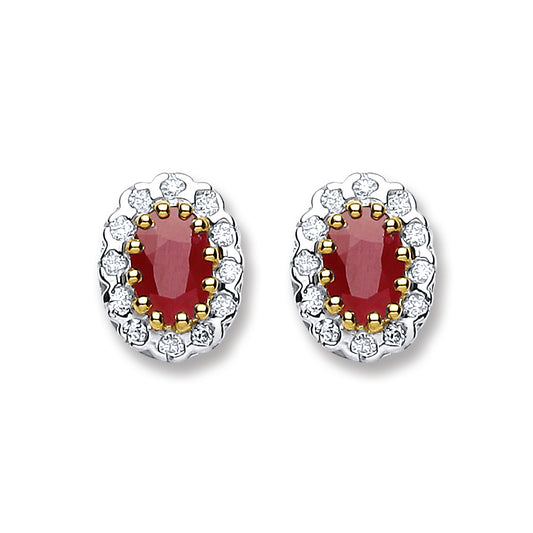 9ct Gold 0.20ct Diamond & 1.20ct Ruby Stud Earrings