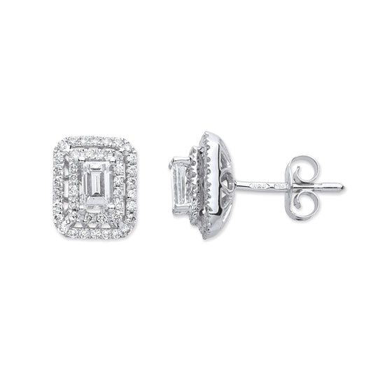 18ct White Gold 0.70ct Emerald Cut Rectangular Stud