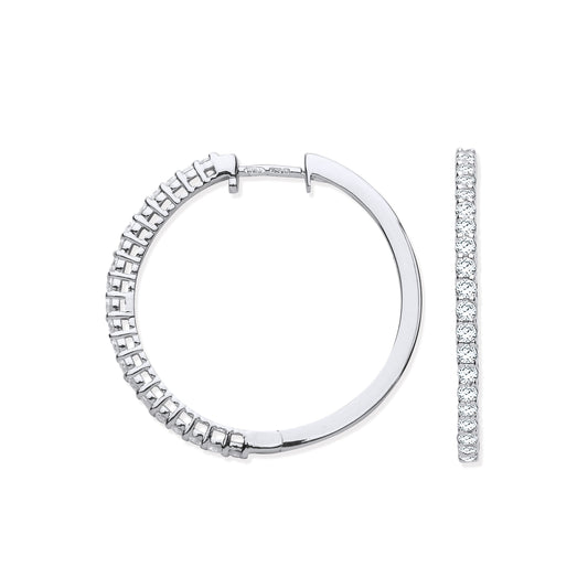 18ct White Gold 0.70ct Claw Set Diamond Hinged Hoop Earrings