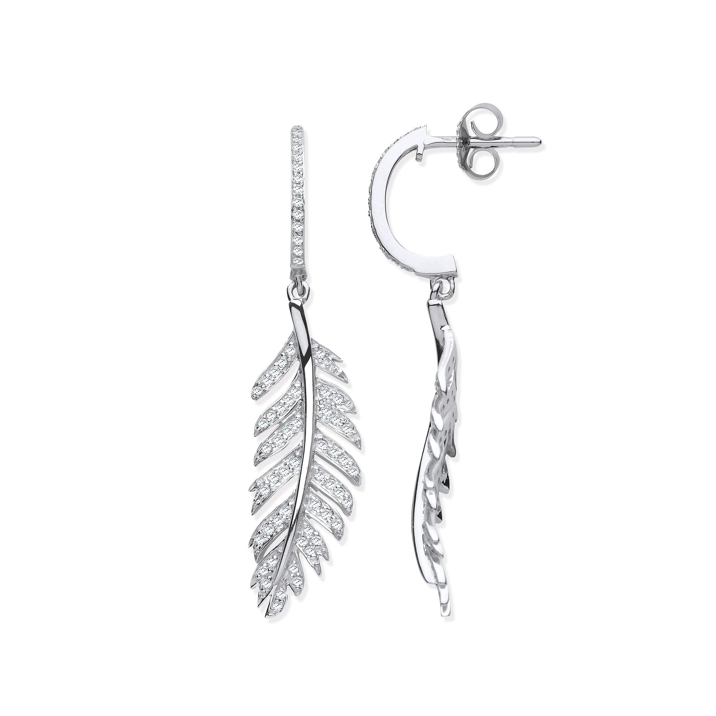 9ct White Gold Feather Drop 0.40ct White Diamond Earrings